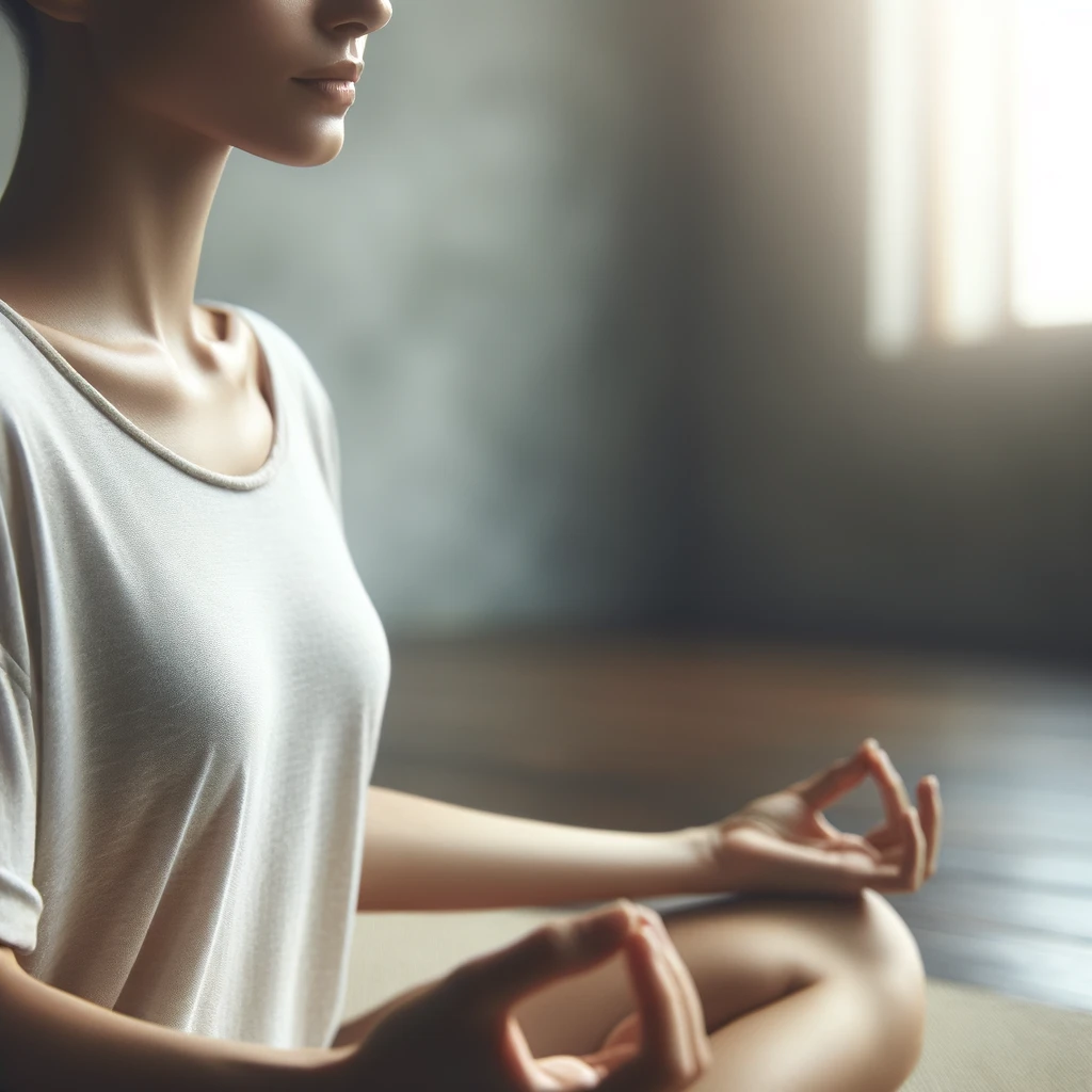 Close-up of a serene individual meditating in a calm environment