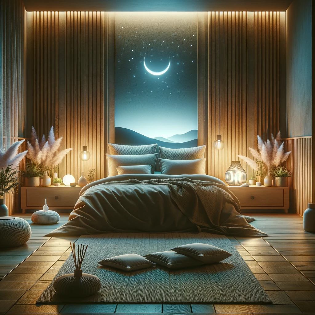 A peaceful bedroom setting conducive to meditation for sleep